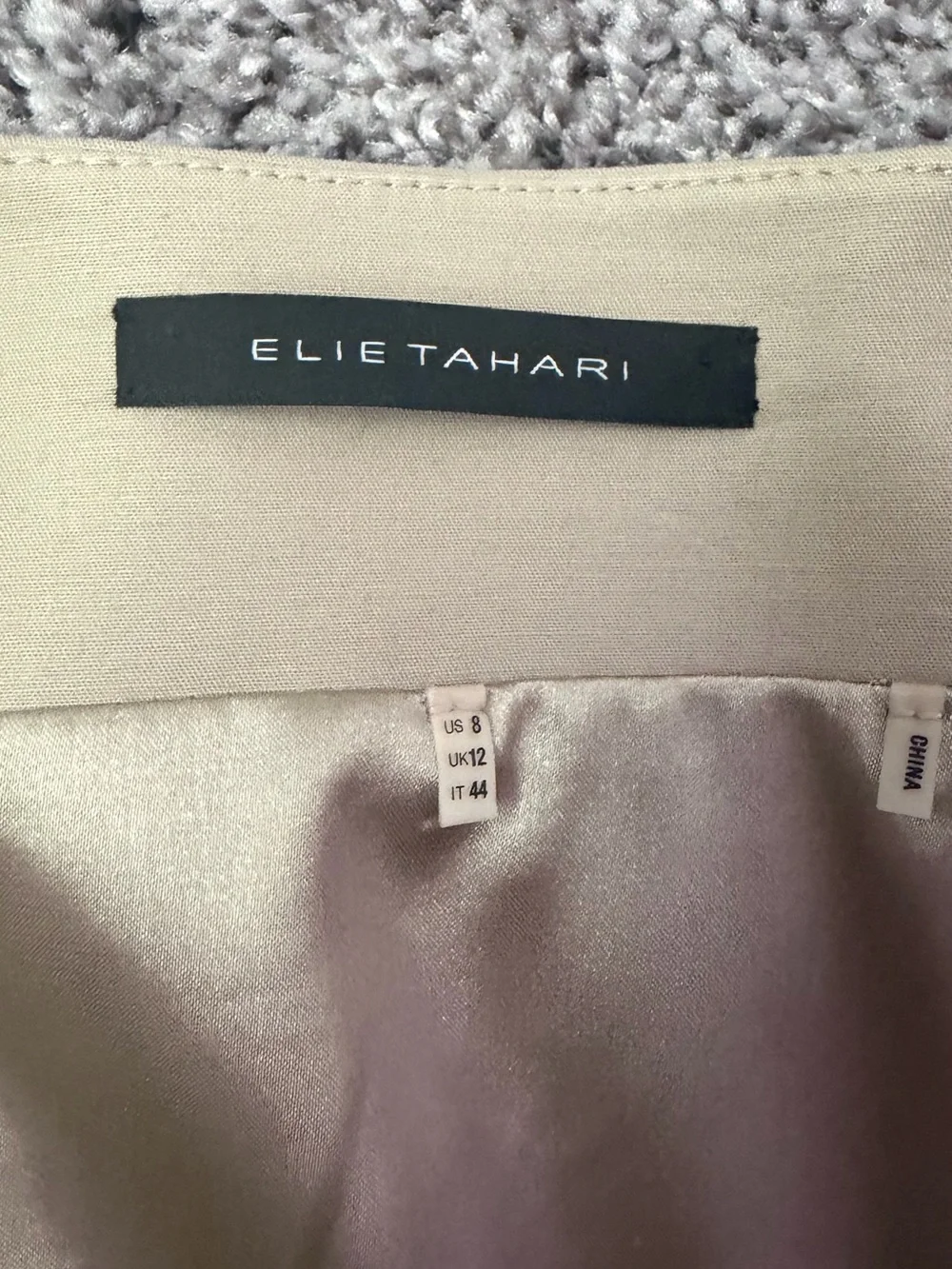 Elie Tahari Light Beige Open-Front Blazer with Pleated Shoulder Detail